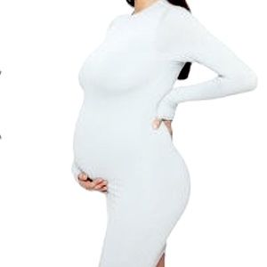 NWT baby mama naked wardrobe long sleeve ivory maternity dress